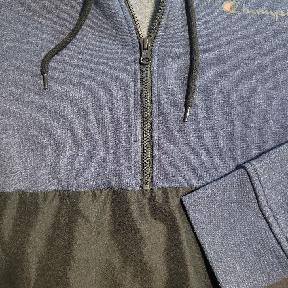 Champion Hoodie Mens Large Blue Black 1/2 Zip Fleece Pullover Pockets Athletic - Picture 6 of 12